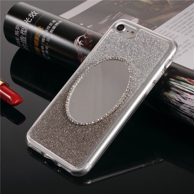 Rhinestone Decor Gradient Glittery TPU + Mirror Case for iPhone 7 4.7 inch - Grey-1
