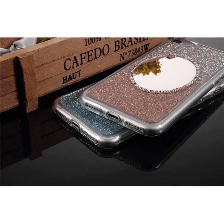 Rhinestone Decor Gradient Glittery TPU + Mirror Case for iPhone 7 4.7 inch - Grey-6