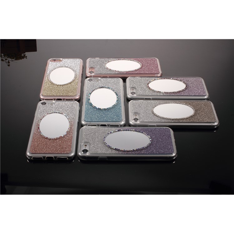 Rhinestone Decor Gradient Glittery TPU + Mirror Case for iPhone 7 4.7 inch - Grey-8