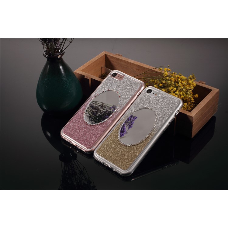 Rhinestone Decor Gradient Glittery TPU + Mirror Case for iPhone 7 4.7 inch - Grey-9