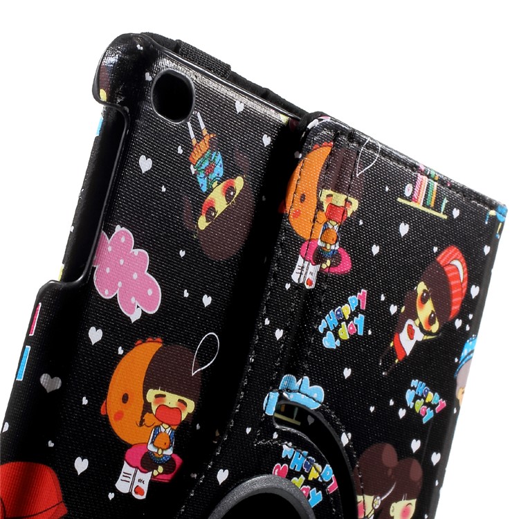 For iPad 9.7 inch (2017) Cartoon Figures Pattern Leather 360 Degree Rotary Stand Tablet Case - Black-10