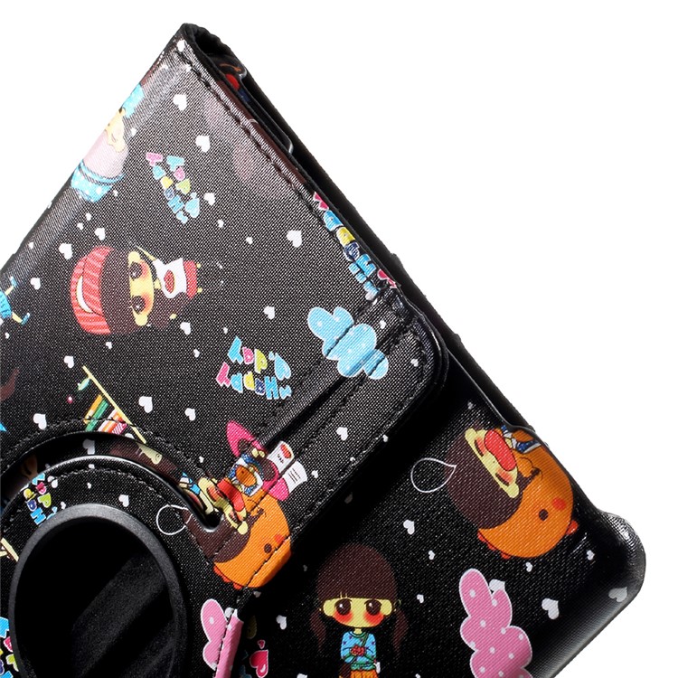 For iPad 9.7 inch (2017) Cartoon Figures Pattern Leather 360 Degree Rotary Stand Tablet Case - Black-11