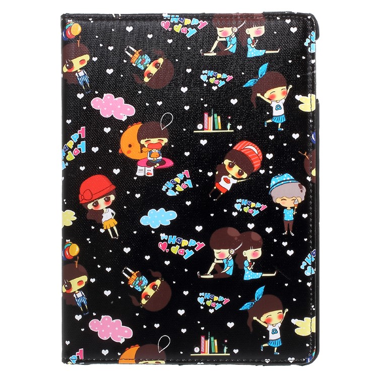 For iPad 9.7 inch (2017) Cartoon Figures Pattern Leather 360 Degree Rotary Stand Tablet Case - Black-2
