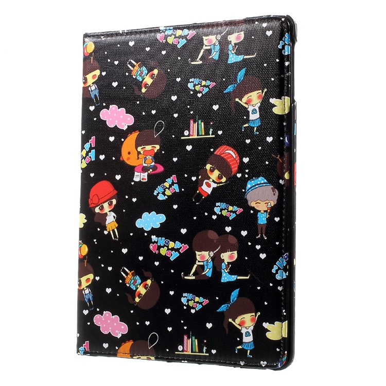 For iPad 9.7 inch (2017) Cartoon Figures Pattern Leather 360 Degree Rotary Stand Tablet Case - Black-3