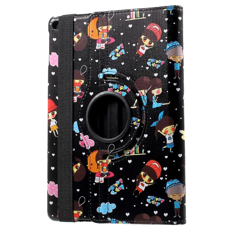 For iPad 9.7 inch (2017) Cartoon Figures Pattern Leather 360 Degree Rotary Stand Tablet Case - Black-4