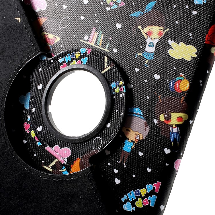 For iPad 9.7 inch (2017) Cartoon Figures Pattern Leather 360 Degree Rotary Stand Tablet Case - Black-9