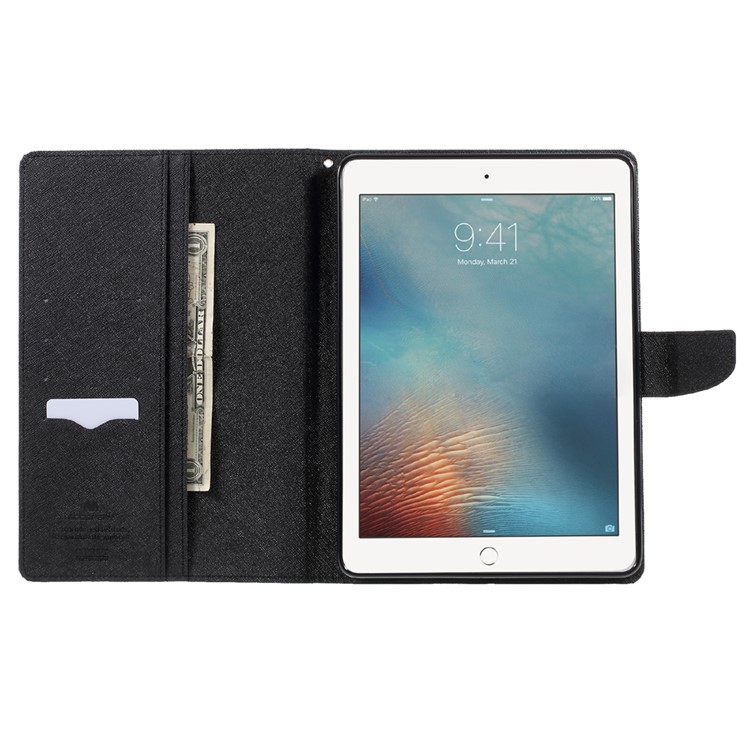 MERCURY GOOSPERY Wallet Leather Tablet Case for iPad 9.7 (2018) / 9.7 (2017) - All Black-6