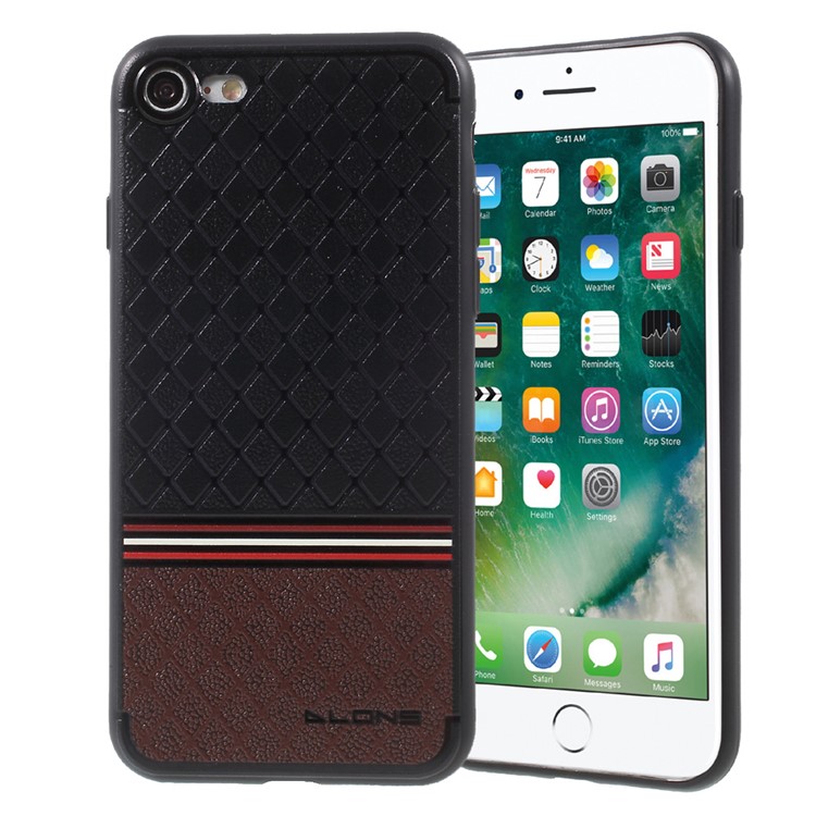 DLONS Grid Series for iPhone 7 4.7 Embossment Soft TPU Case Cover - Black-1