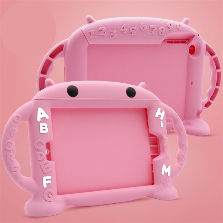 For iPad 9.7-inch (2017) Fun 3D Cartoon Robot Shockproof Silicone Case Stand - Pink-1