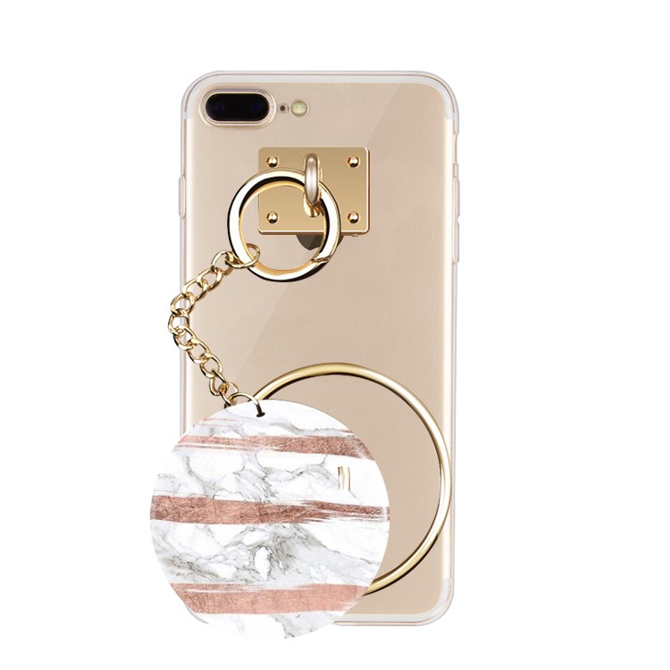 Marble Pattern Transparent Soft TPU Phone Accessory Protective Cover with Ring for iPhone 7 Plus 5.5 inch - White /Three Strips-1