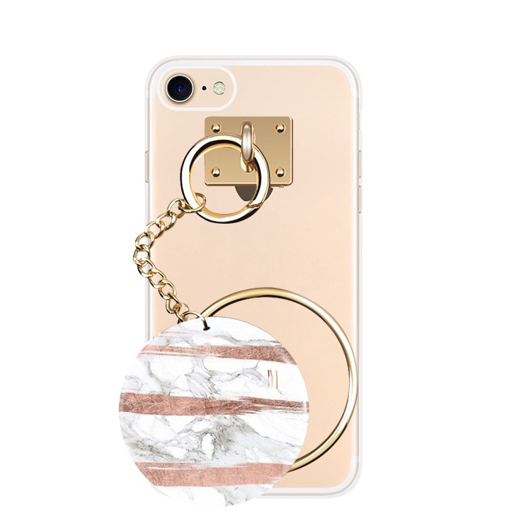 Marble Pattern Transparent FlexibleTPU Phone Casing with Ring for iPhone 7 4.7 inch - White / Three Strips-1