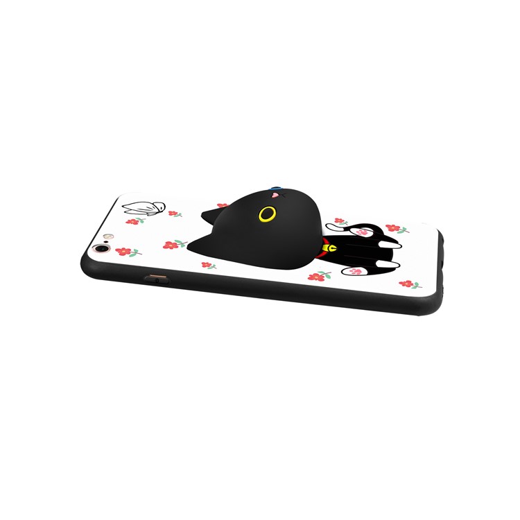 3D Cute Cartoon Earphone Winder Stand PC+Silicone Case for iPhone 6 Plus - Cat and Flower-2