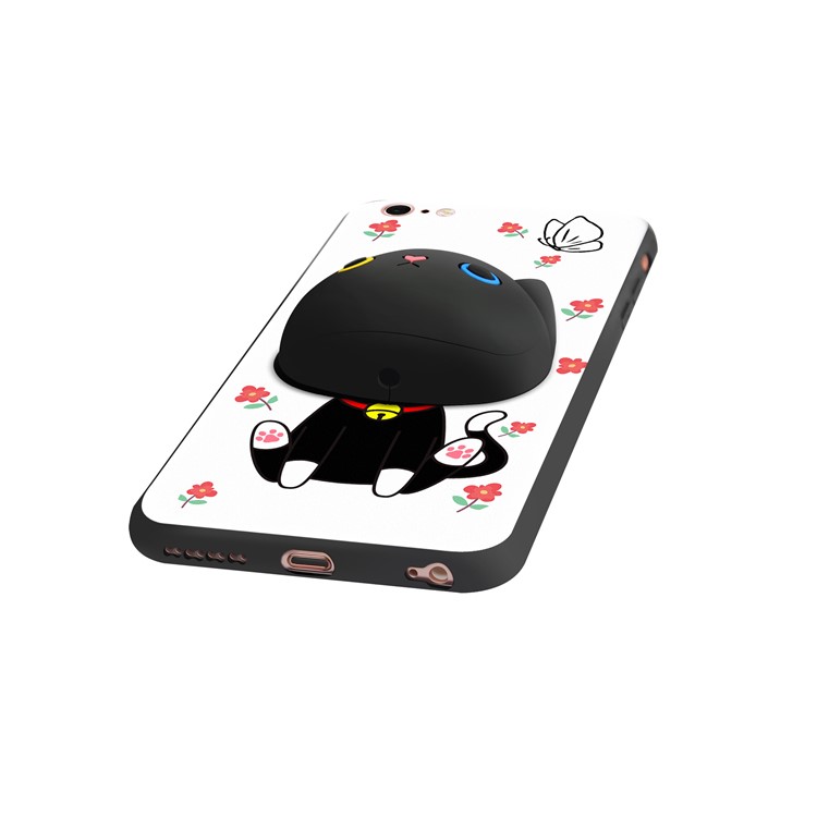 3D Cute Cartoon Earphone Winder Stand PC+Silicone Case for iPhone 6 Plus - Cat and Flower-5