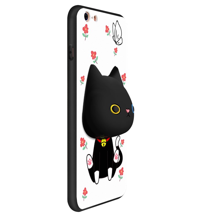 3D Cute Cartoon Earphone Winder Stand PC+Silicone Case for iPhone 6 Plus - Cat and Flower-6
