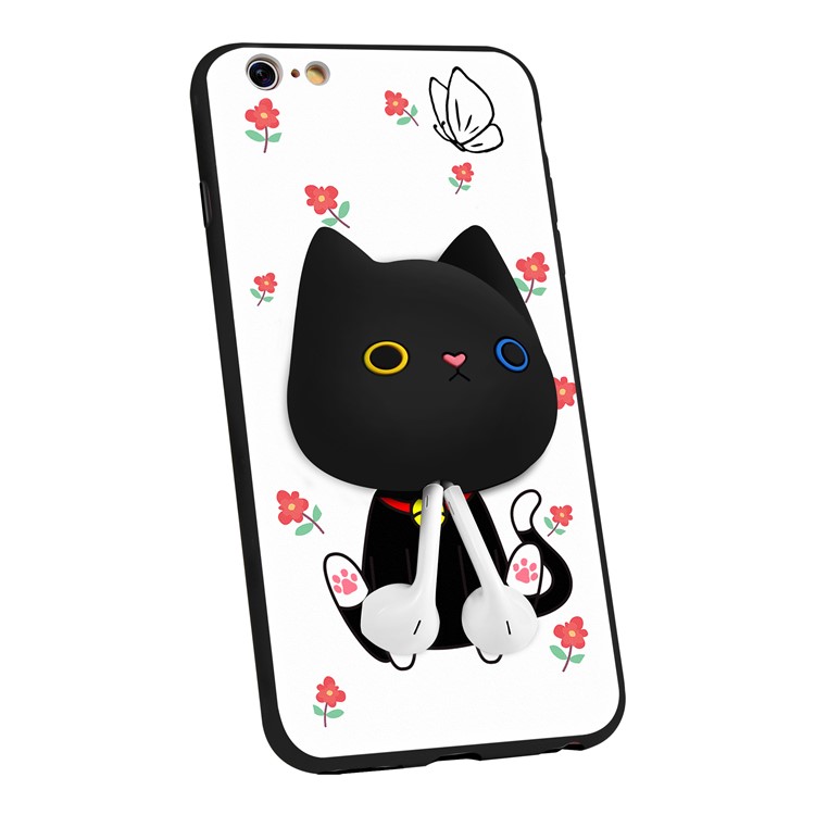 3D Cute Cartoon Earphone Winder Stand PC+Silicone Case for iPhone 6 Plus - Cat and Flower-8