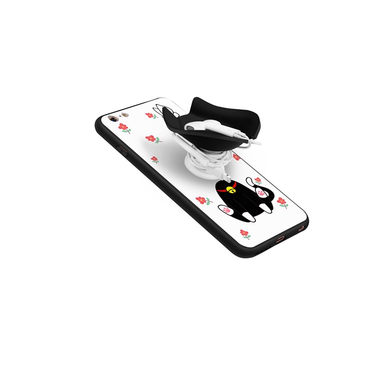 3D Cute Cartoon Earphone Winder Stand PC+Silicone Case for iPhone 6 Plus - Cat and Flower-9