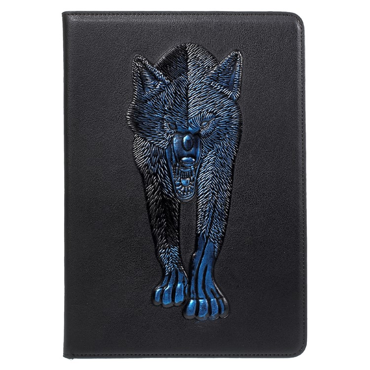 For iPad 9.7-inch (2017) Imprint 3D Pattern Smart Wallet Stand Leather Tablet Case - Blue Wolf-2