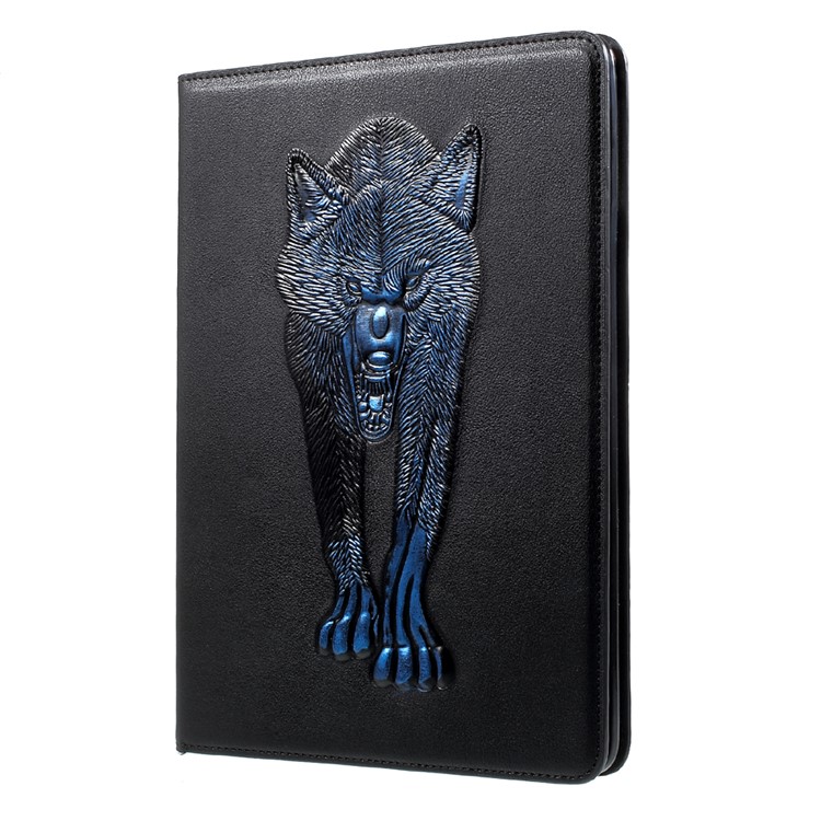 For iPad 9.7-inch (2017) Imprint 3D Pattern Smart Wallet Stand Leather Tablet Case - Blue Wolf-3