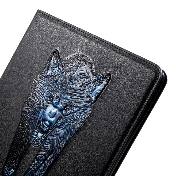 For iPad 9.7-inch (2017) Imprint 3D Pattern Smart Wallet Stand Leather Tablet Case - Blue Wolf-8