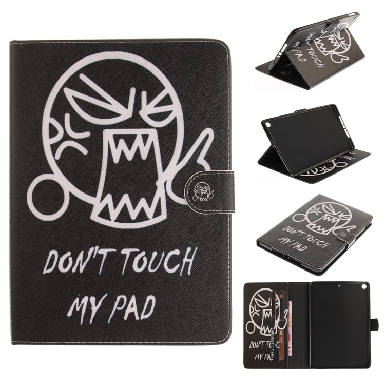 Pattern Printing Wallet Leather Smart Cover for iPad 9.7 (2018) / 9.7 (2017) - Shouting Face and Warning Words-1