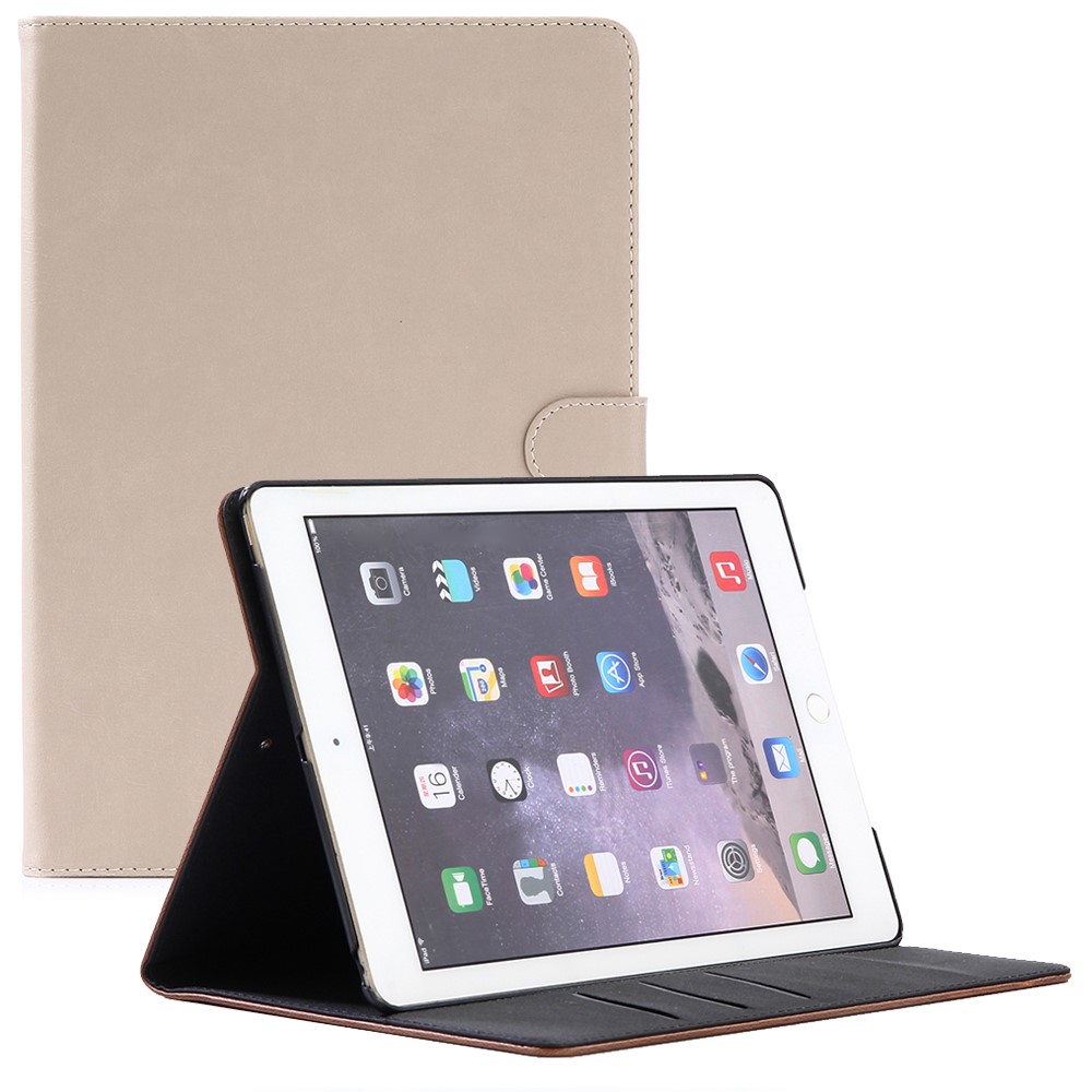 Para IPad 9.7 (2018) / (2017) Retro Crazy Cavalo Textura De Couro Tablet Case Proteção De Canto Folio Estojo - Bege