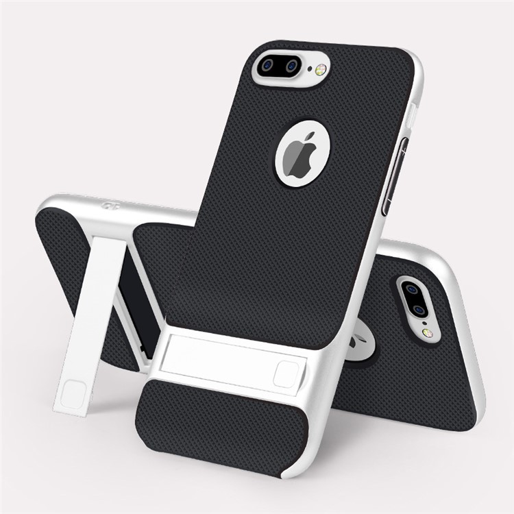 ELEGANCE Grid Pattern TPU + PC Kickstand Combo Case for iPhone 7 Plus 5.5 inch - White-1