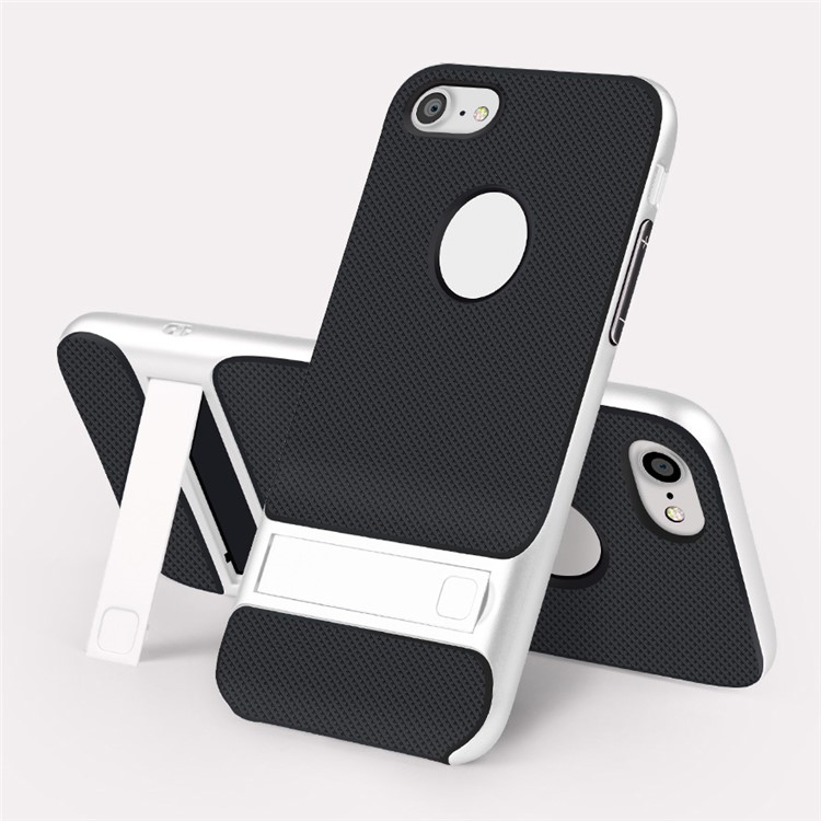 ELEGANCE Grid Pattern TPU + PC Kickstand Back Case Cover for iPhone 7 4.7 inch - White-1