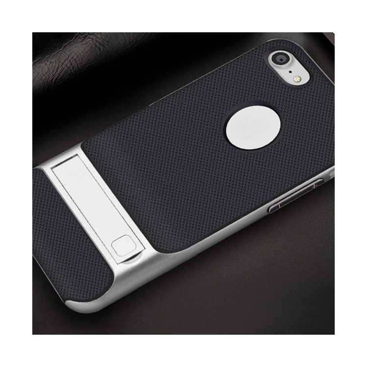 ELEGANCE Grid Pattern TPU + PC Kickstand Back Case Cover for iPhone 7 4.7 inch - White-2