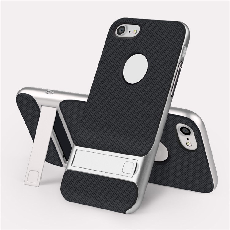 ELEGANCE Griglia modello TPU + PC Kickstand Combo Shell per iPhone 8 / iPhone 7 4.7 pollici - Argento-1