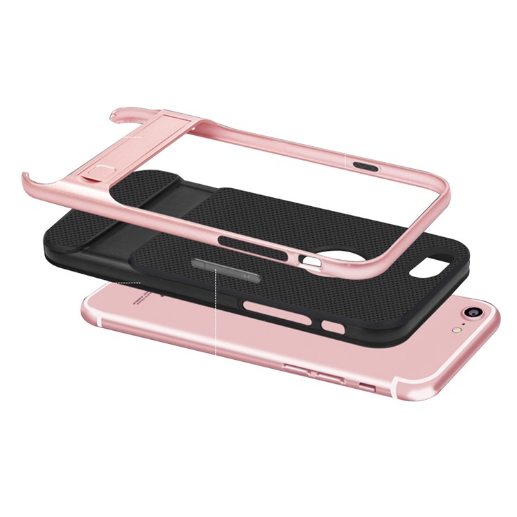 ELEGANCE Griglia modello TPU + PC Kickstand Coperchio combinato per iPhone 8 / iPhone 7 4.7 pollici - alzarsi aureo-2