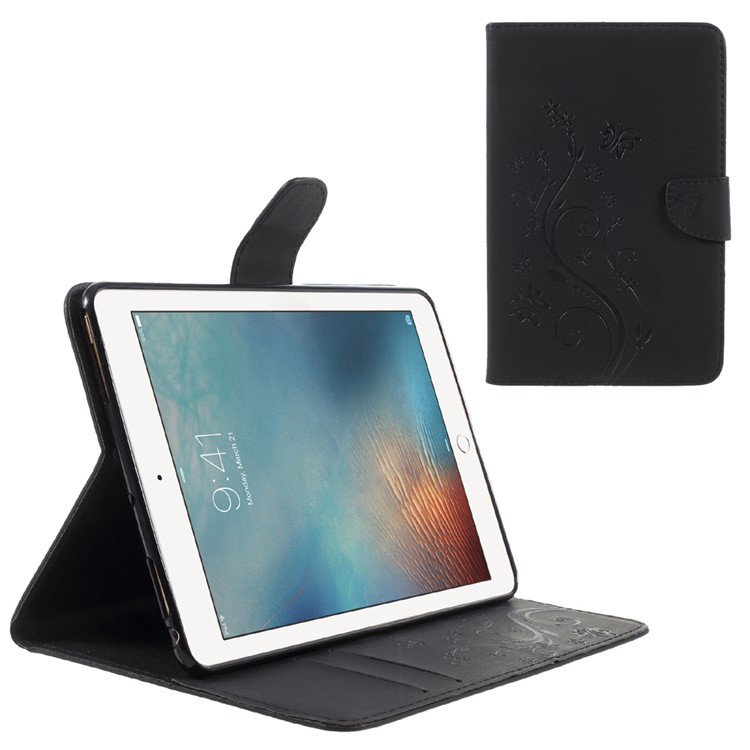 Imprinted Butterfly Flowers Wallet Leather Stand Tablet Case for iPad mini 5 - Black-1