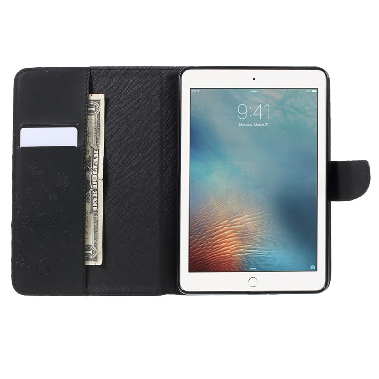 Imprinted Butterfly Flowers Wallet Leather Stand Tablet Case for iPad mini 5 - Black-7