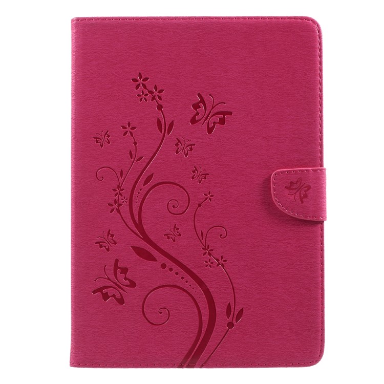 For iPad 9.7 inch (2017) Imprinted Butterfly Flowers Wallet Leather Tablet Shell Cover with Stand - Rose-2