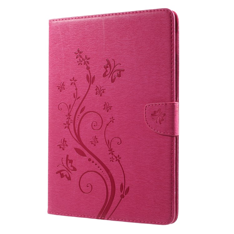 For iPad 9.7 inch (2017) Imprinted Butterfly Flowers Wallet Leather Tablet Shell Cover with Stand - Rose-4