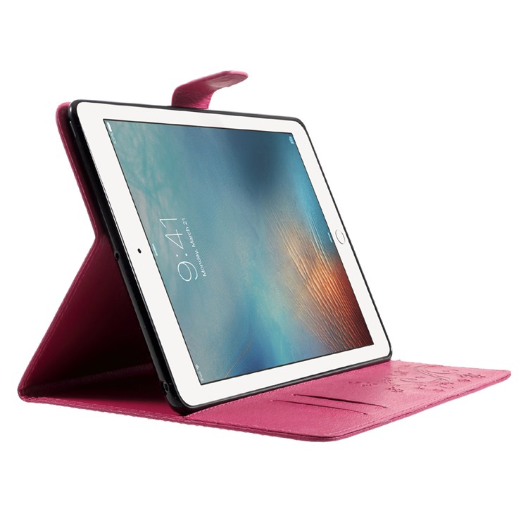 For iPad 9.7 inch (2017) Imprinted Butterfly Flowers Wallet Leather Tablet Shell Cover with Stand - Rose-5