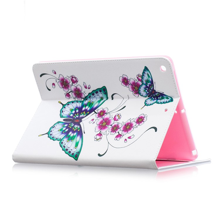 For iPad 9.7 (2018) / 9.7 (2017) Pattern Printing Wallet Leather Stand Case - Butterflies and Flower-4
