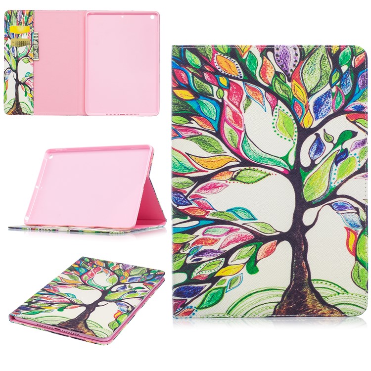 For iPad 9.7 (2018) / 9.7 (2017) Pattern Printing Leather Wallet Flip Shell - Colorized Tree-1