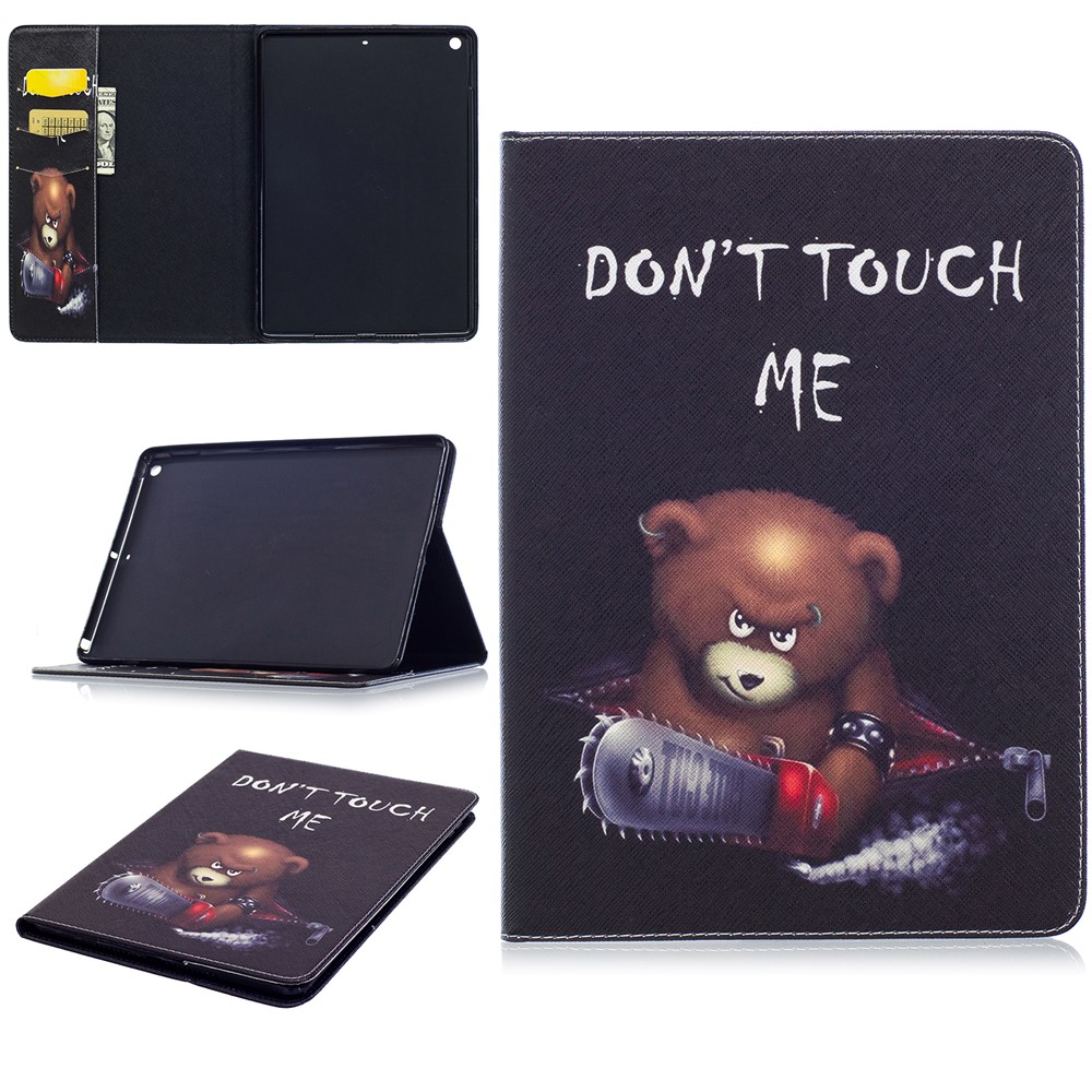 Impression Casquette Portefeuille En Cuir Avec Support Pour IPad 9.7 (2018) / 9.7 (2017) - Ours Brun Et Mots D'avertissement-1