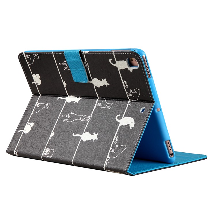 Pattern Printing Wallet Leather Stand Case for iPad 9.7-inch (2017) - Cats Engaging in Different Activities-3