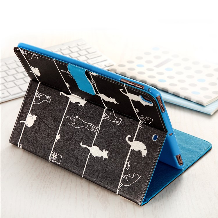 Pattern Printing Wallet Leather Stand Case for iPad 9.7-inch (2017) - Cats Engaging in Different Activities-8