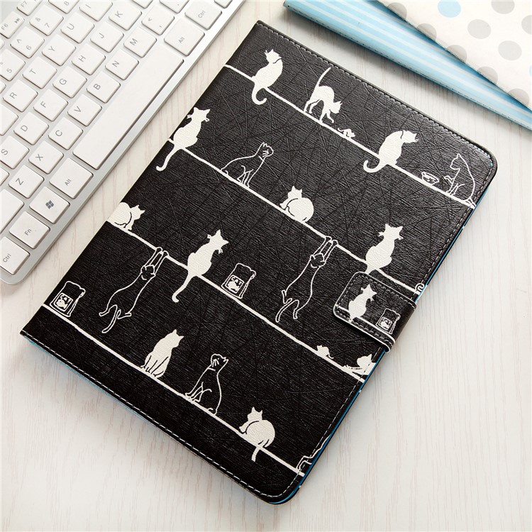 Pattern Printing Wallet Leather Stand Case for iPad 9.7-inch (2017) - Cats Engaging in Different Activities-9