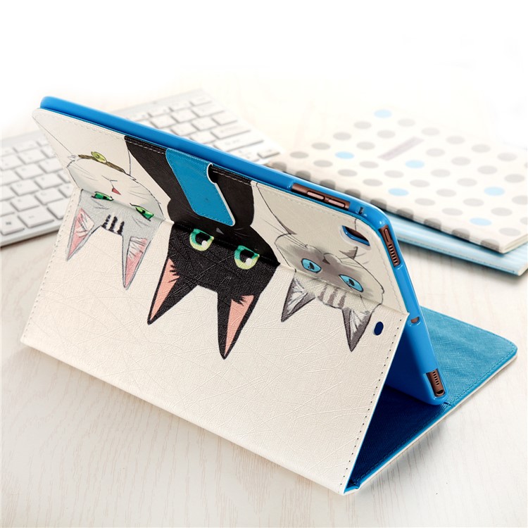 For iPad 9.7 (2018) / 9.7 (2017) Printing Pattern Wallet Leather Stand Protective Shell - Three Cats-8
