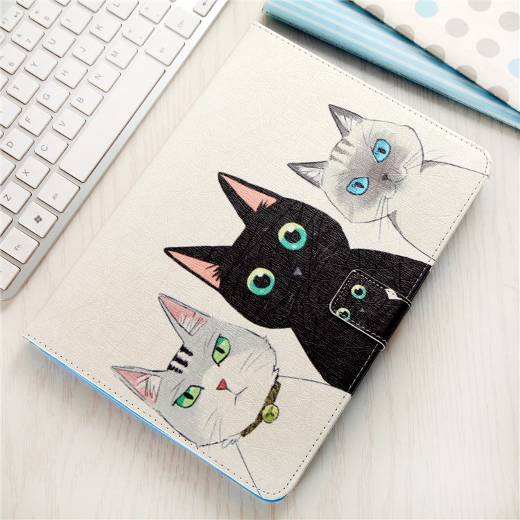 For iPad 9.7 (2018) / 9.7 (2017) Printing Pattern Wallet Leather Stand Protective Shell - Three Cats-9