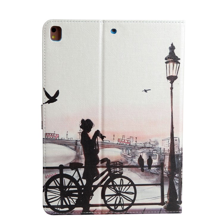 For iPad 9.7 (2018) / 9.7 (2017) Pattern Printing Wallet Leather Foldable Tablet Case - Young Lady beside a Bike-2