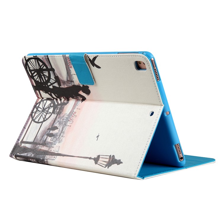 For iPad 9.7 (2018) / 9.7 (2017) Pattern Printing Wallet Leather Foldable Tablet Case - Young Lady beside a Bike-3
