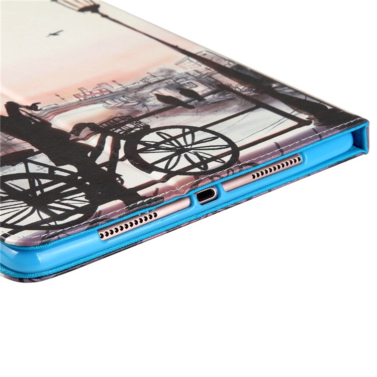 For iPad 9.7 (2018) / 9.7 (2017) Pattern Printing Wallet Leather Foldable Tablet Case - Young Lady beside a Bike-4