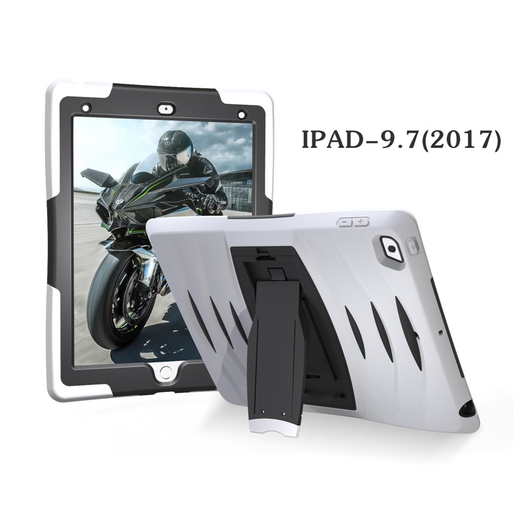 Rugged Impact Resistant Kickstand PC + Silicone Tablet Cover with Kickstand for iPad 9.7-inch (2017) - White-16