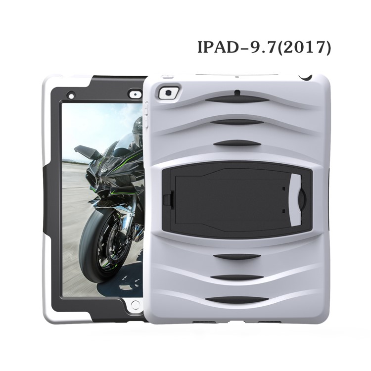 Rugged Impact Resistant Kickstand PC + Silicone Tablet Cover with Kickstand for iPad 9.7-inch (2017) - White-18