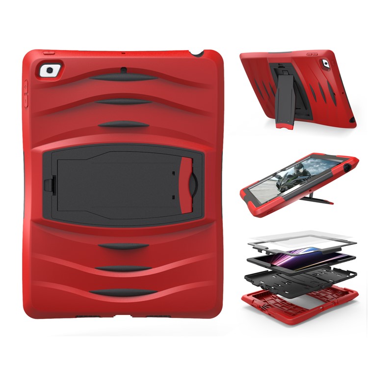 Rugged Impact Resistant Kickstand PC + Silicone Tablet Cover with Kickstand for iPad 9.7-inch (2017) - Red-1