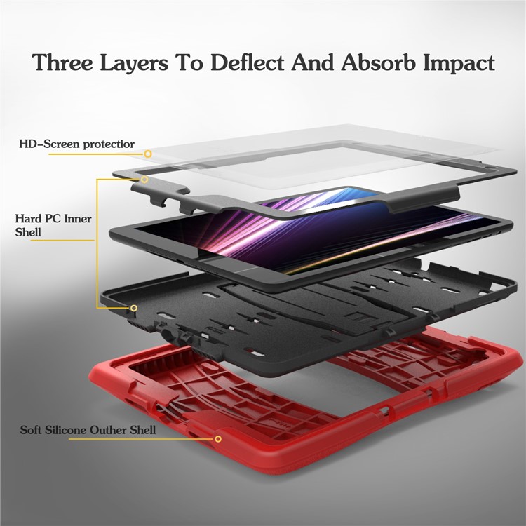 Rugged Impact Resistant Kickstand PC + Silicone Tablet Cover with Kickstand for iPad 9.7-inch (2017) - Red-12